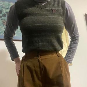 Olive American Eagle Striped Sweater vest y2k
